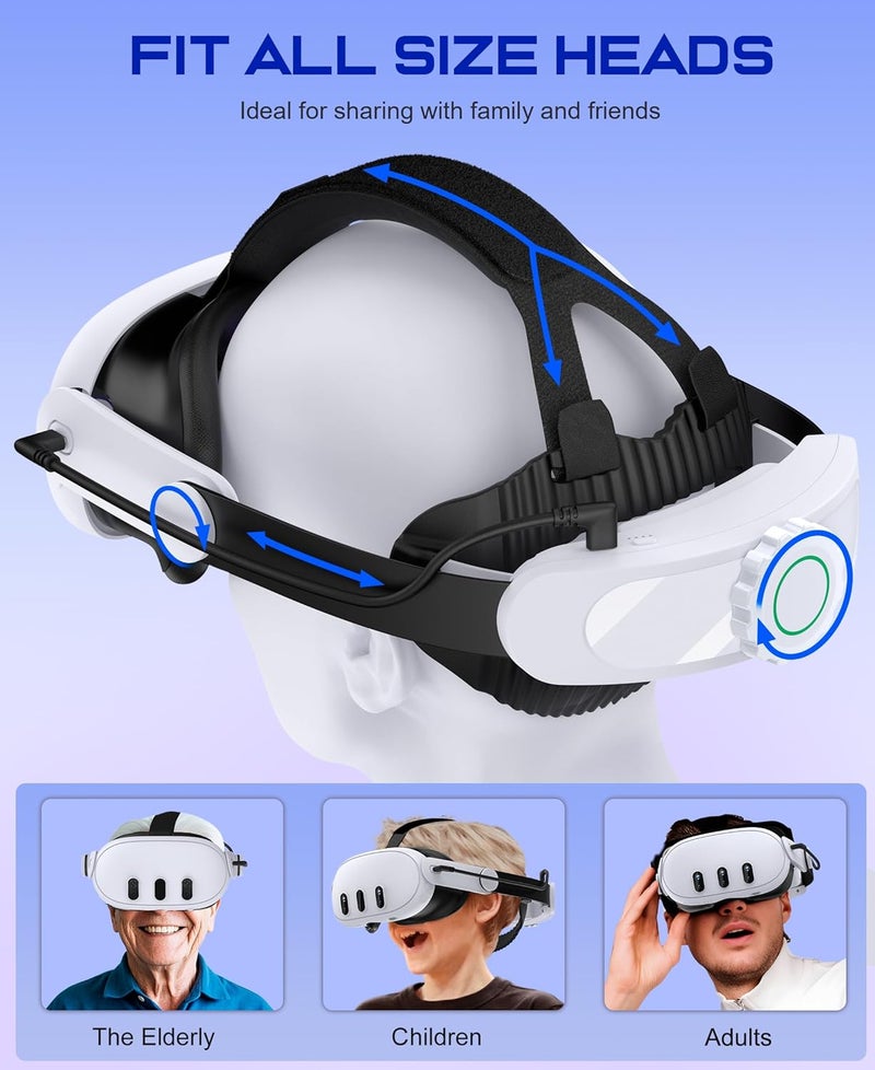 NinjaPlusOX VR Head Strap Compatible with Meta Quest 3/3S/2, Adjustable Elite Strap Replacement with 10000mAh Rechargeable Battery for Quest 3 Head Strap,Enhanced Comfort Extend Playtime VR Accessories - Image 2